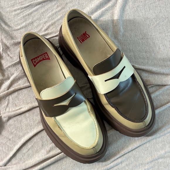 Camper Shoes - Camper Cream and Brown Slip-On Loafers